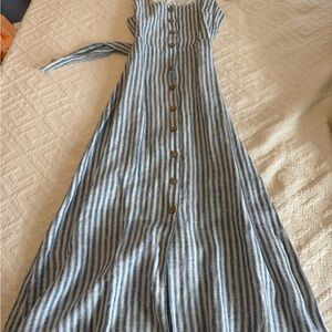 Faherty Seaside Striped Blue and White Button-Down Dress